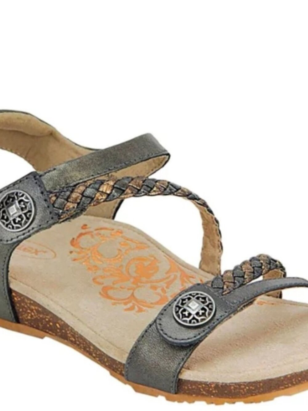 Aetrex Jillian Braided Quarter Strap Sandals Gunmetal Women Sizes NEW Comfort